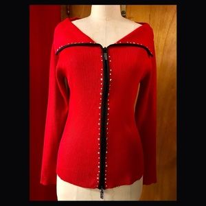 Red Belldini Ribbed Sweater Silver Studs Rhine L